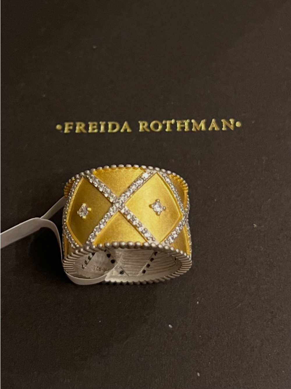 Freida Rothman Cigar Ring - Sterling with Gold Plating size 8